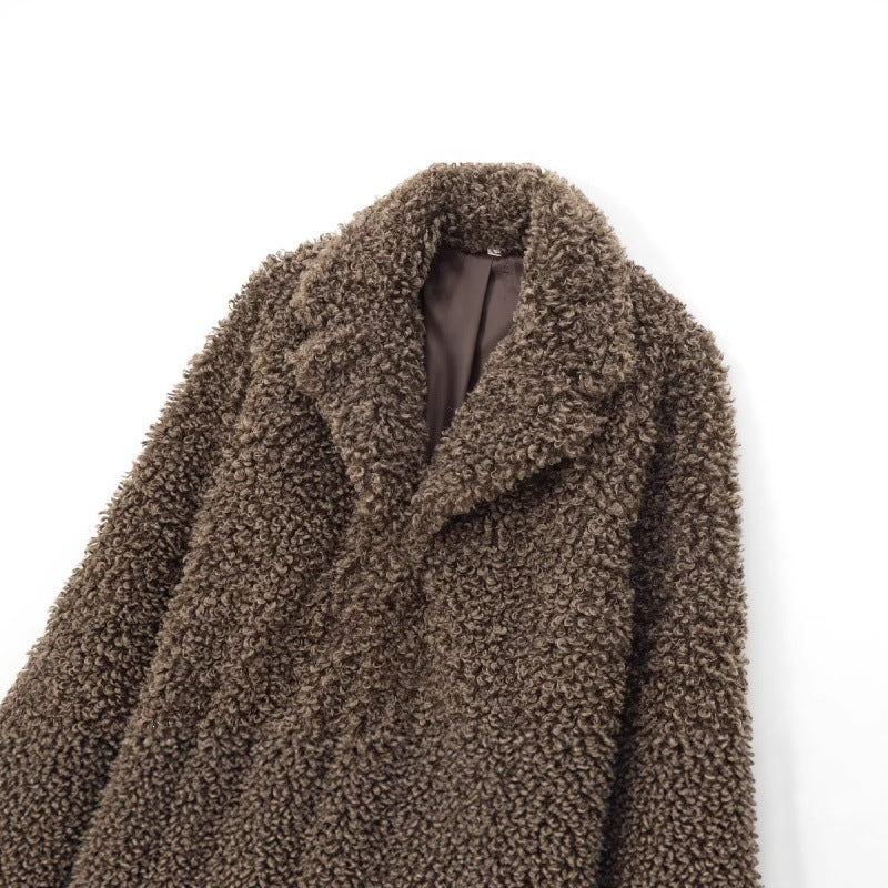 Damen Oversize-Kunstfell‑Teddyjacke mit Schalkragen und gefüttertem Innenfutter Shop Nory