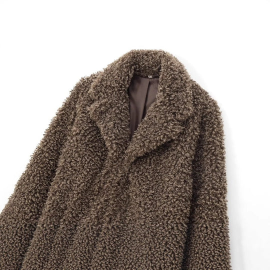 Damen Oversize-Kunstfell‑Teddyjacke mit Schalkragen und gefüttertem Innenfutter Shop Nory