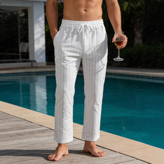Herren Entspannte Pinstripe-Freizeithose mit elastischem Bund und Kordel Shop Nory