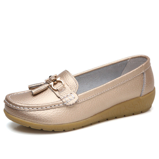 Damen Mokassins mit ornamentaler Schnalle und weicher Sohle