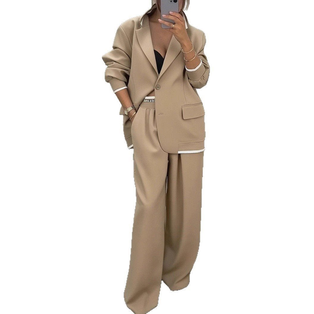 Damen Oversize-Blazer mit Kontrastbesatz und High‑Waist Palazzo‑Hose Zweiteiler Shop Nory