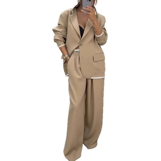 Damen Oversize-Blazer mit Kontrastbesatz und High‑Waist Palazzo‑Hose Zweiteiler Shop Nory