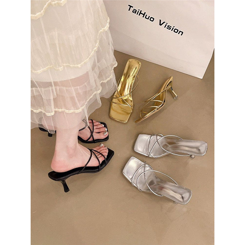 Damen elegante High Heel Sandalen mit schickem Riemendesign