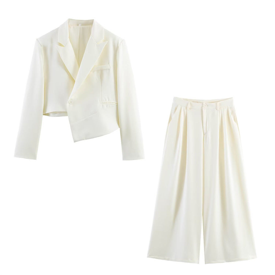 Damen Asymmetrischer Cropped-Blazer mit schräger Saumlinie und Reverskragen Shop Nory