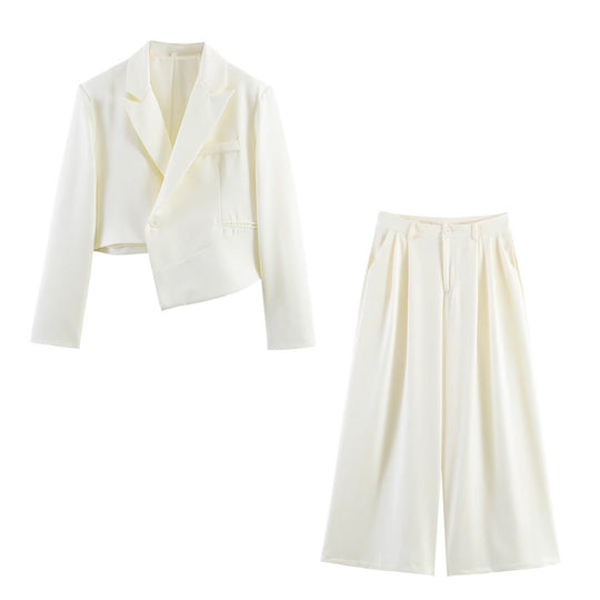 Damen Asymmetrischer Cropped-Blazer mit schräger Saumlinie und Reverskragen Shop Nory