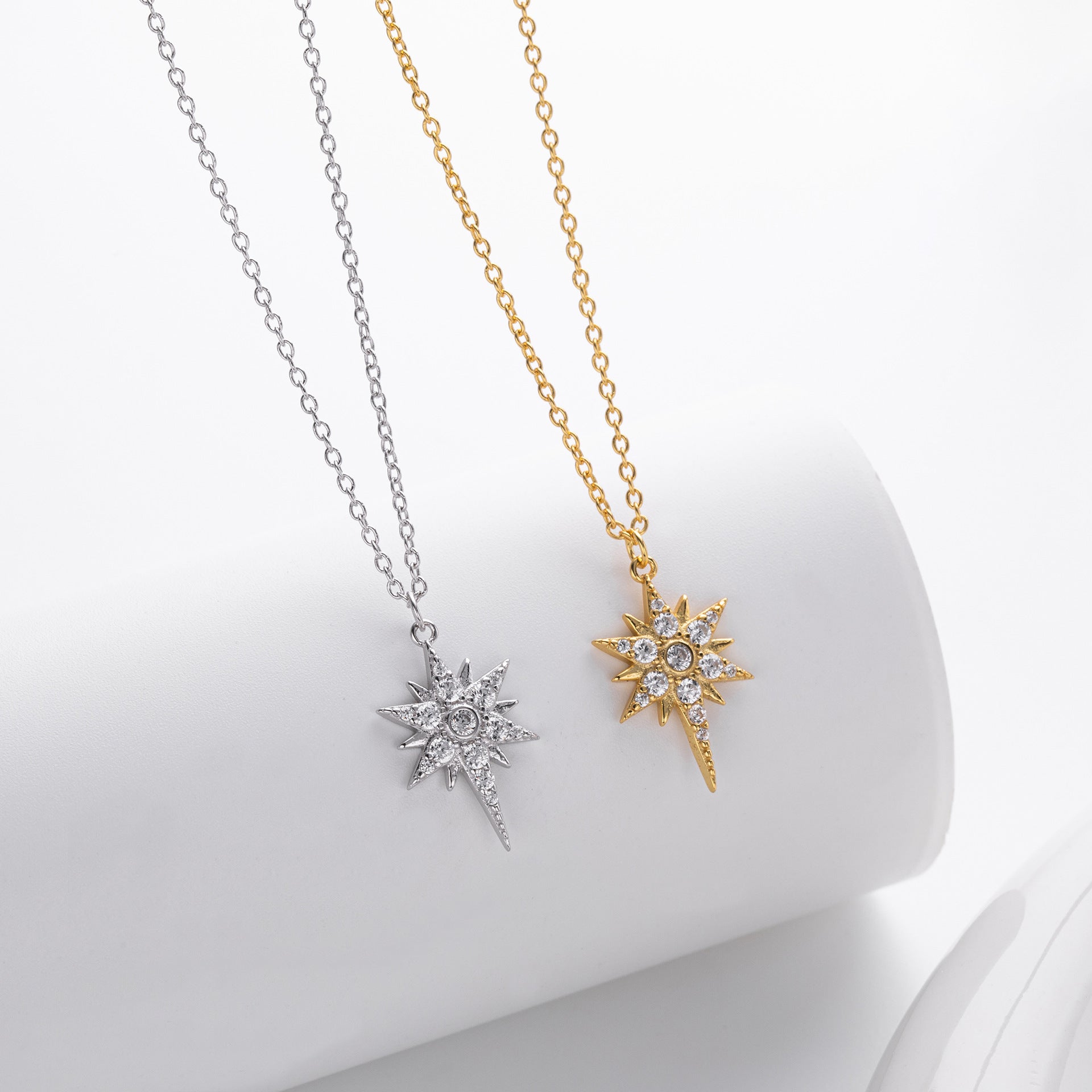 Damen Halskette mit strahlendem Sternanhänger aus hochwertigem 925 Sterling Silber und funkelnden Zirkonia Shop Nory