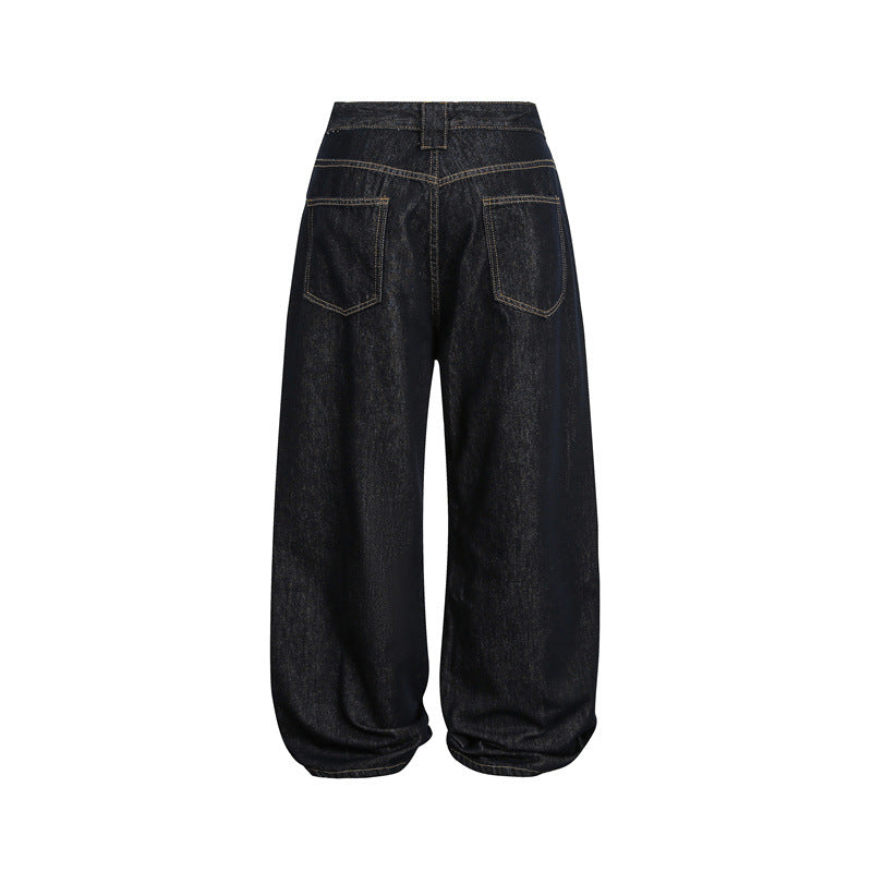 Damen hochtaillierte Baggy-Jeans in Ballonform mit sichtbarer Knopfleiste und markanten Nähten Shop Nory