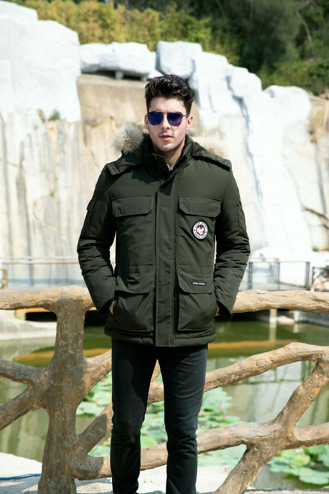 Herren isolierter Field-Parka mit abnehmbarem Kunstfellkragen und Mehrfachtaschen Shop Nory