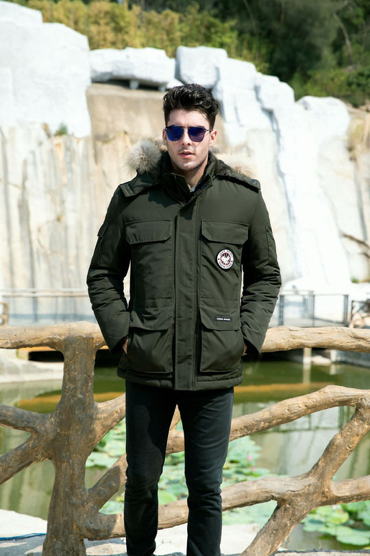 Herren isolierter Field-Parka mit abnehmbarem Kunstfellkragen und Mehrfachtaschen Shop Nory