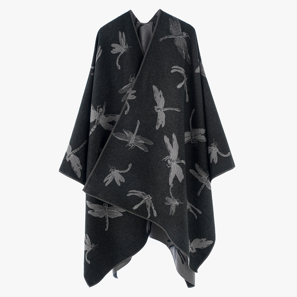 Damen Wendbarer Jacquard-Poncho mit Libellenmotiv Shop Nory