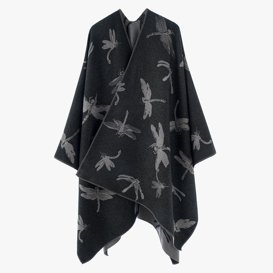 Damen Wendbarer Jacquard-Poncho mit Libellenmotiv Shop Nory