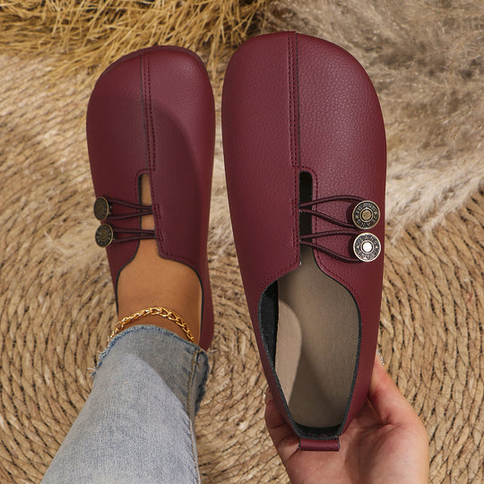 Damen Bequeme geschlossene Slipper mit Zierknöpfen und elastischer Schnürung Shop Nory