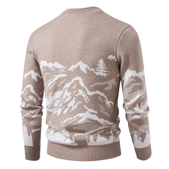Herren Strickpullover mit Bergmotiv und hohem Kragen