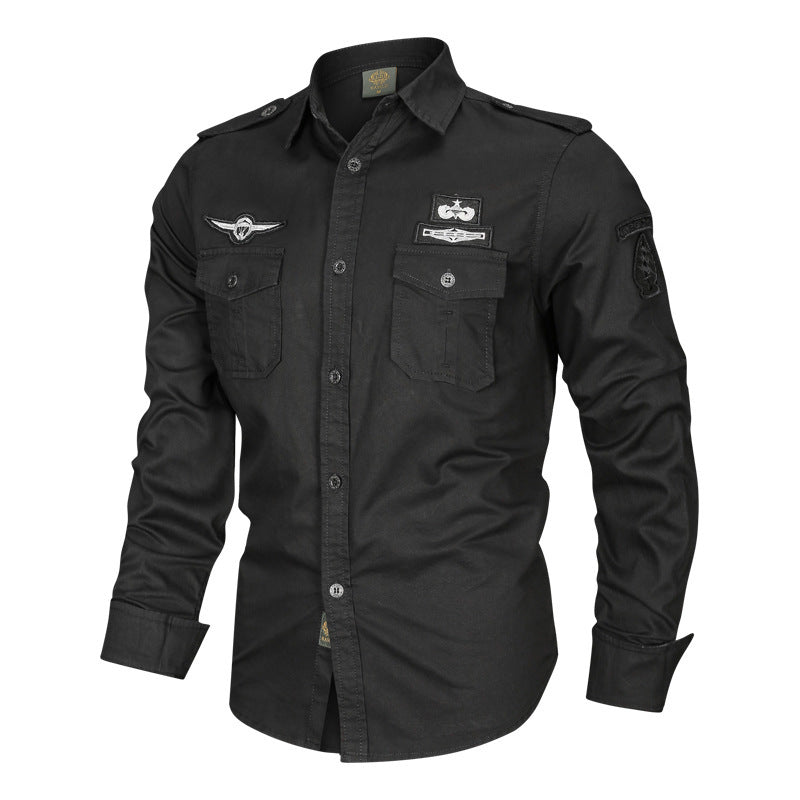 Herren Military-Hemd mit Schulterpatten, aufgesetzten Brusttaschen und Badge-Applikationen Shop Nory