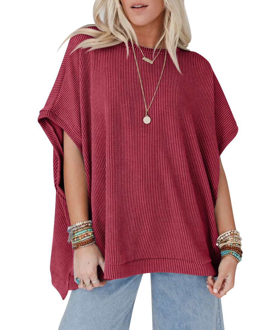 Damen Oversized T-Shirt mit Rippenstruktur Shopnory