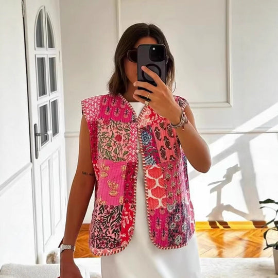 Damen Gesteppte Weste mit Toile‑Print, gestreifter Innenverarbeitung und Kordelbindung Shop Nory