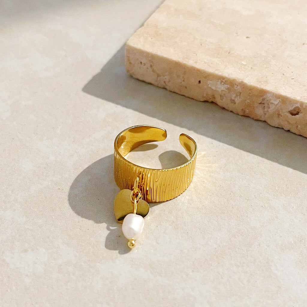 Damen eleganter verstellbarer Ring mit Perlenanhänger Shop Nory