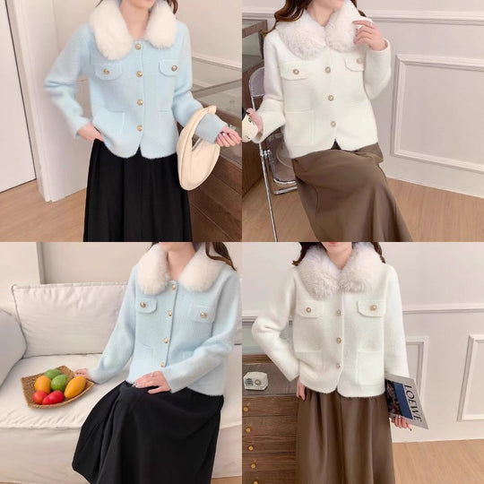 Damen Elegante Kurzjacke mit Kunstfellkragen Shop Nory