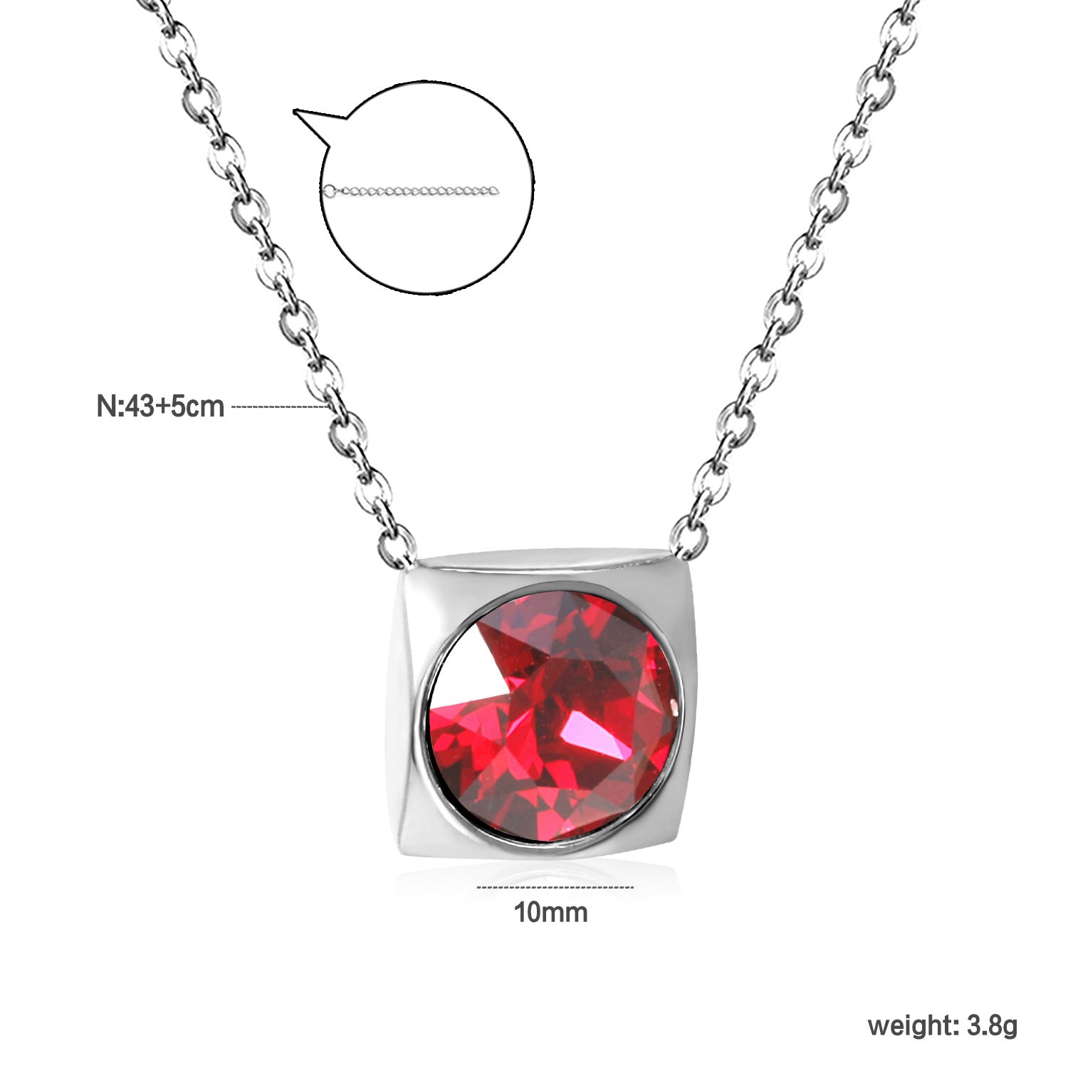 Damen Halskette mit quadratischem Kristallanhänger aus hochwertigem Edelstahl Shop Nory