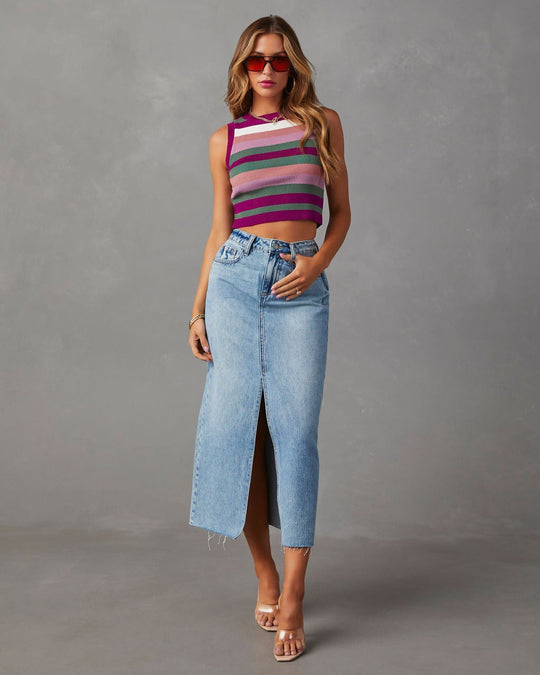 Damen Lässiger Denim Rock mit seitlichem Schlitz und fransigem Saum