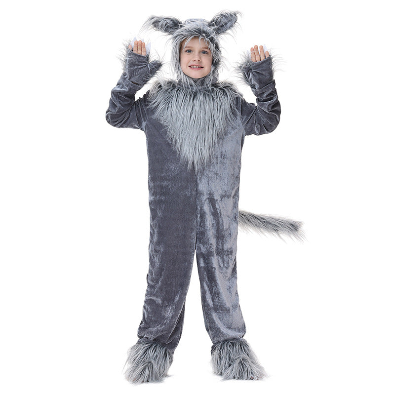 Mädchen Plüsch Wolfskostüm mit Kapuze und detailreichen Faux-Fell-Akzenten Shop Nory
