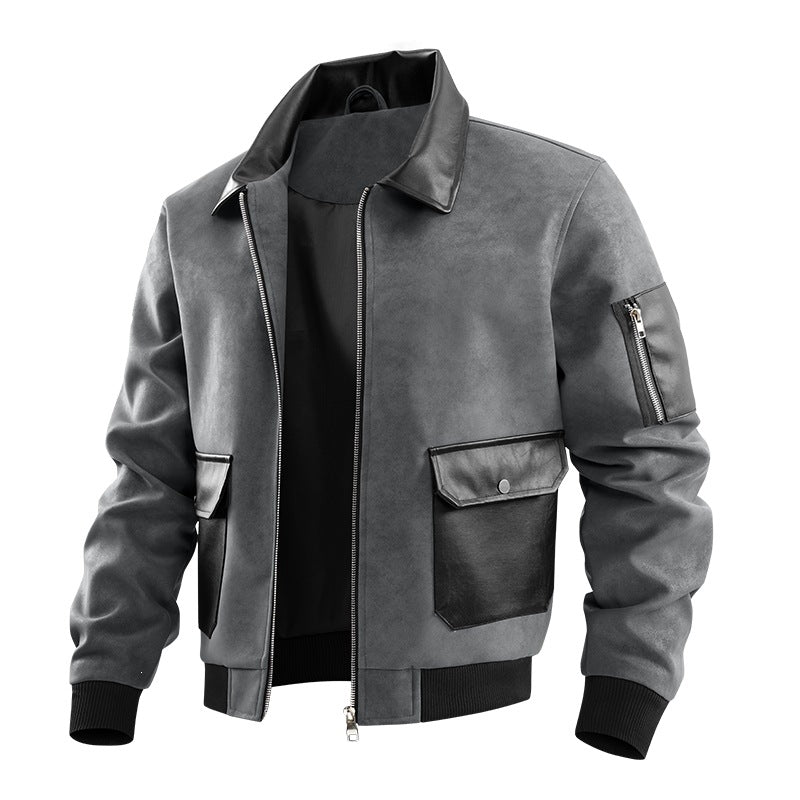 Herren Modische Kunstleder-Bomberjacke mit zahlreichen Taschen Shop Nory