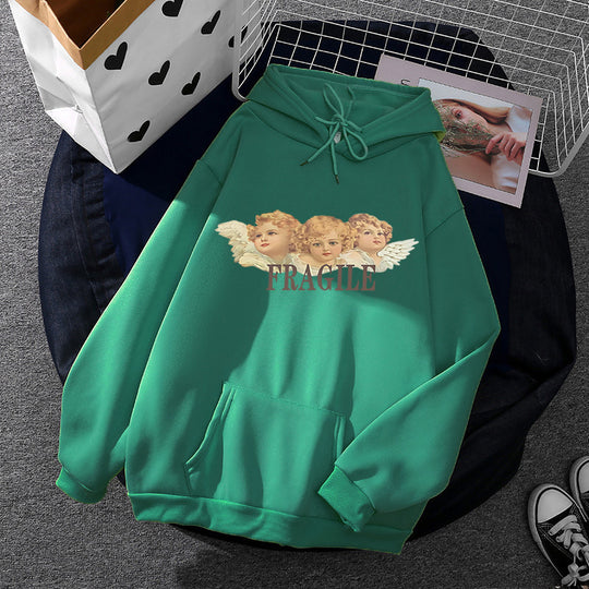 Damen nan leichter Oversize Kapuzenpullover mit Herz‑EKG‑Motiv, langen Kordeln und elastischem Bund Shop Nory