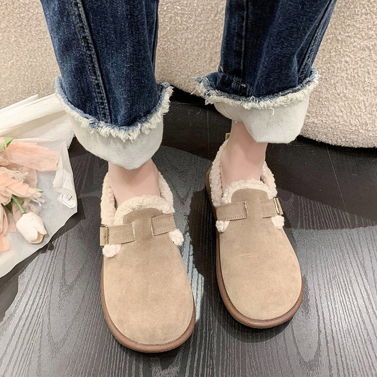 Damen Gefütterte Veloursimitat-Hausschuhe mit verstellbarem Schnallenriemen Shop Nory