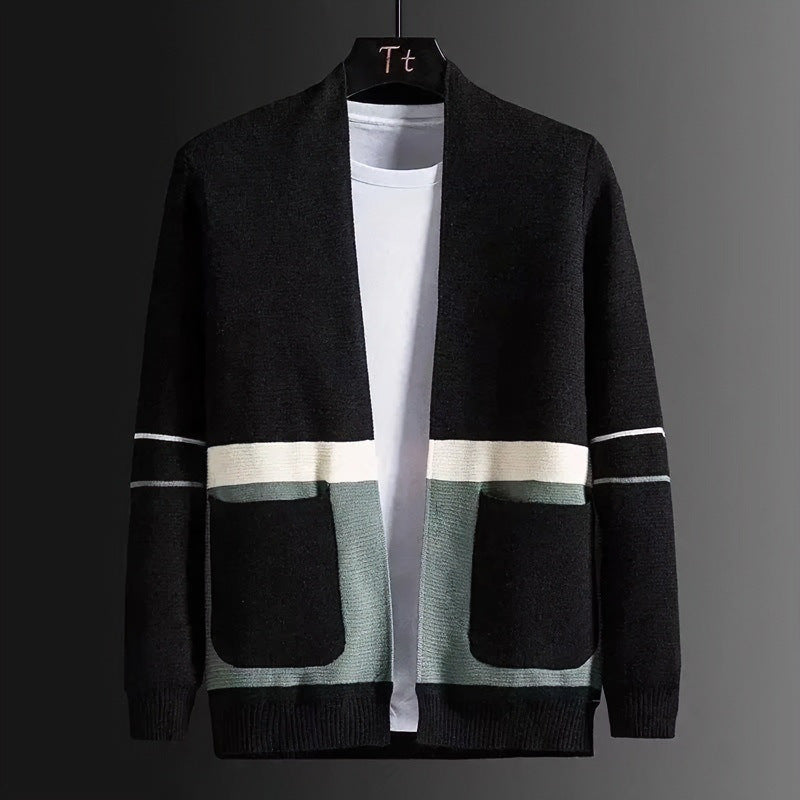 Herren Offene Strickjacke im Colorblock‑Design mit aufgesetzten Taschen und geripptem Saum Shop Nory