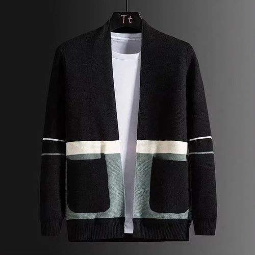 Herren Offene Strickjacke im Colorblock‑Design mit aufgesetzten Taschen und geripptem Saum Shop Nory