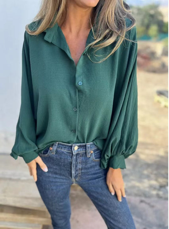Damen Locker geschnittene Viskose-Hemdbluse mit Oversize-Schnitt und Ballonärmeln Shop Nory