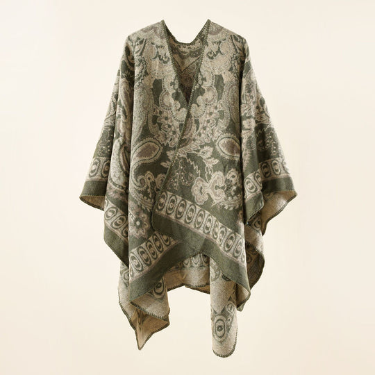 Damen Jacquard-gewebte Oversize-Ruana mit Ornamentik und offenem Kimono-Fall Shop Nory