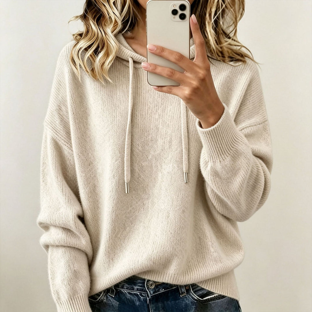 Damen Oversize Strickhoodie aus weichem Feinstrick mit Kordelzug Shop Nory