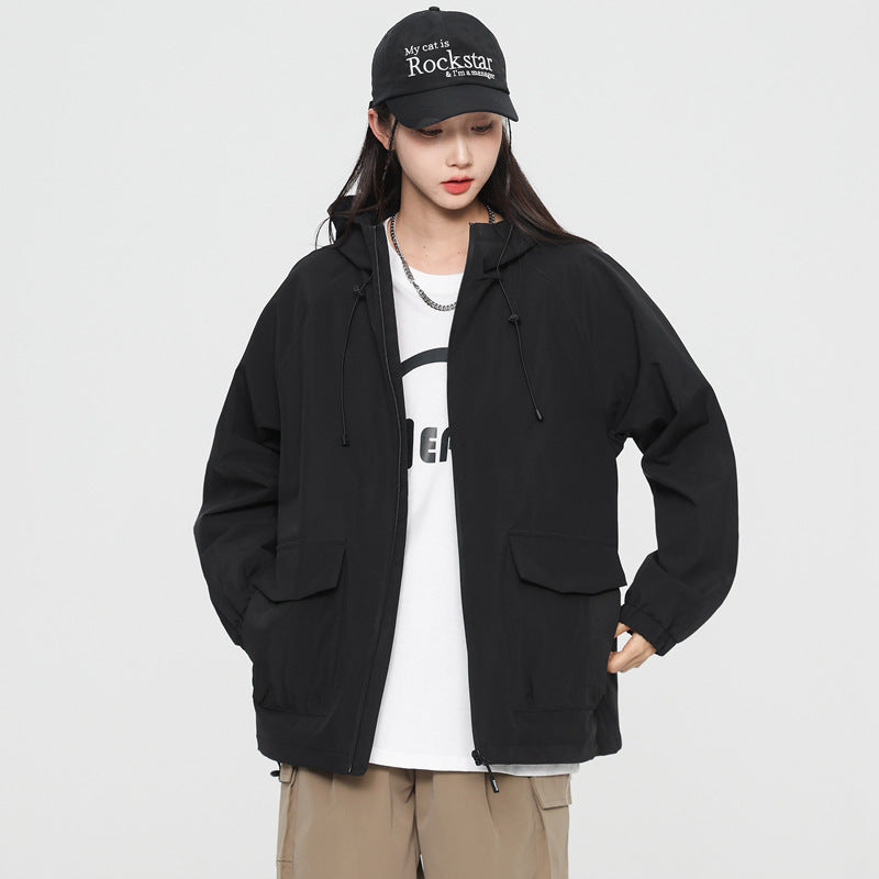 Damen Oversize Windbreaker Jacke mit Kapuze und Cargotaschen Shop Nory