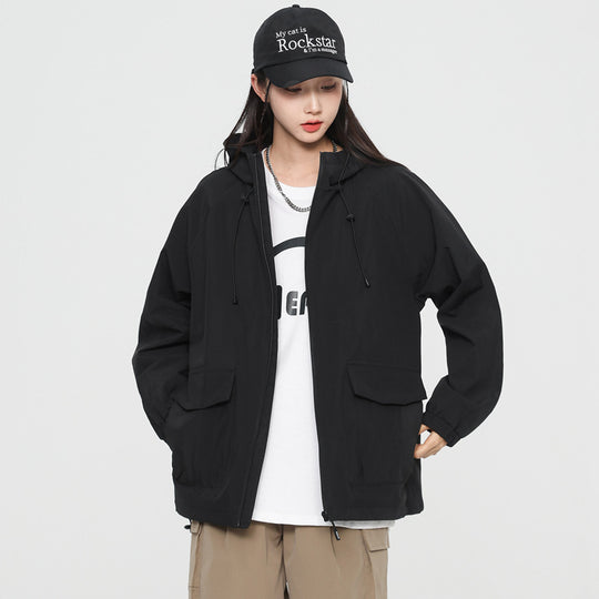 Damen Oversize Windbreaker Jacke mit Kapuze und Cargotaschen Shop Nory