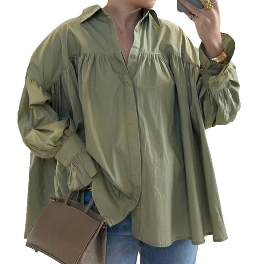 Damen nan weites Oversize-Hemd mit geraffter Schulterpasse und Ballonärmeln Shop Nory