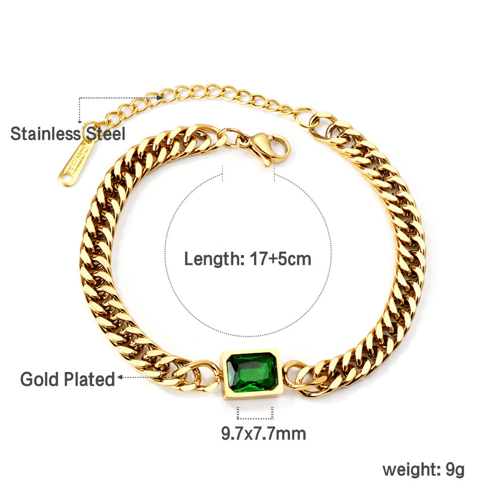Damen Verstellbarer Ring mit funkelndem smaragdgrünem Anhänger und goldplattierter Edelstahlverarbeitung Shop Nory