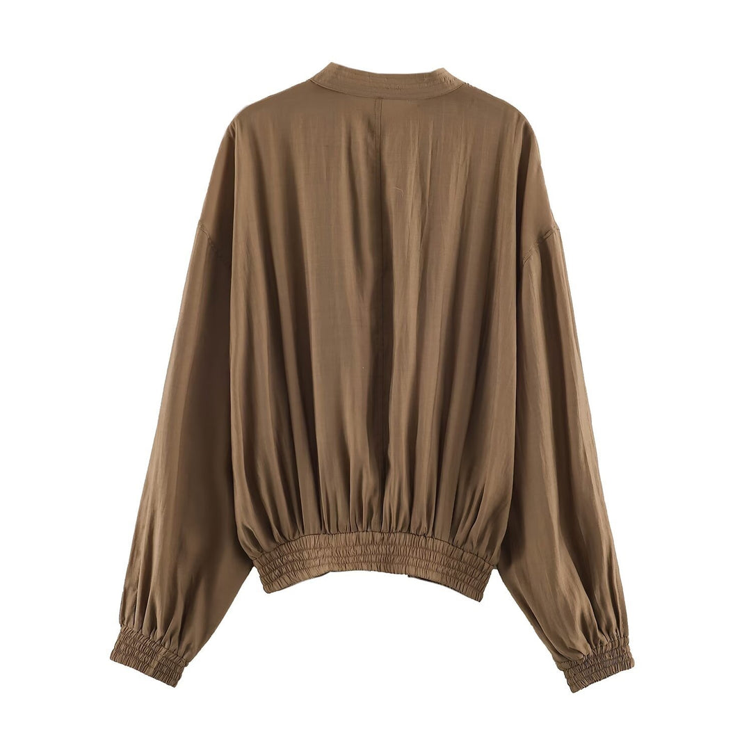Damen Leichte plissierte Blousonjacke mit Stehkragen und Smokbund Shop Nory