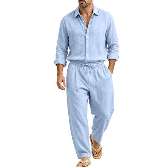 Herren Lässiges Leinen-Set Hemd und Relaxhose mit Tunnelzug Shop Nory