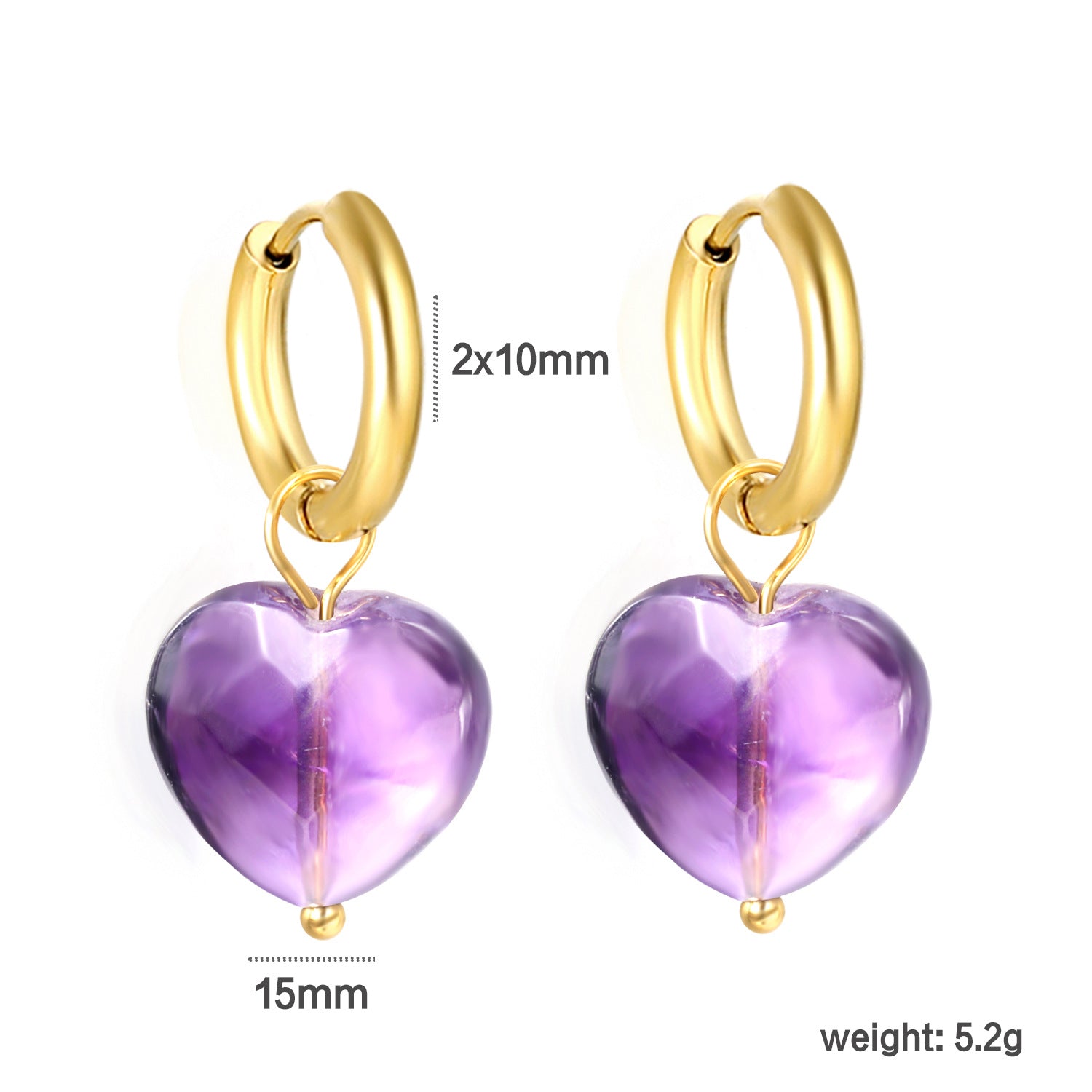 Damen Hängende Ohrstecker mit herzförmigem Amethyst-Anhänger und goldplattiertem Design Shop Nory