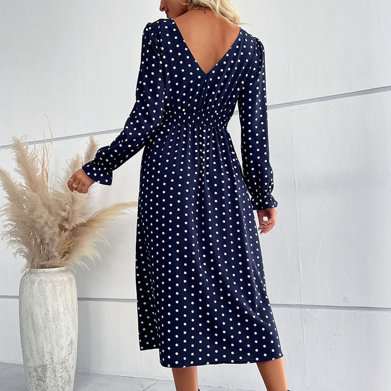 Damen Gepunktetes Midikleid mit geraffter Taille und Ballonärmeln Shop Nory