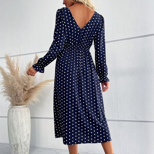 Damen Gepunktetes Midikleid mit geraffter Taille und Ballonärmeln Shop Nory