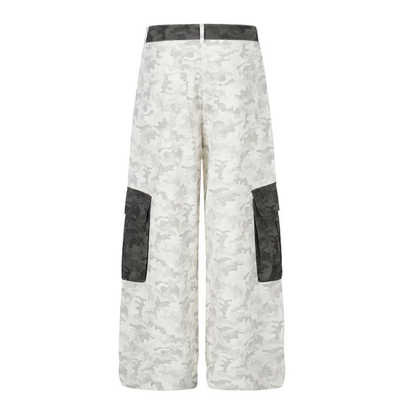 Damen Weite Cargo-Hose mit hohem Bund, Camouflage-Print und Kontrast-Taschen Shop Nory