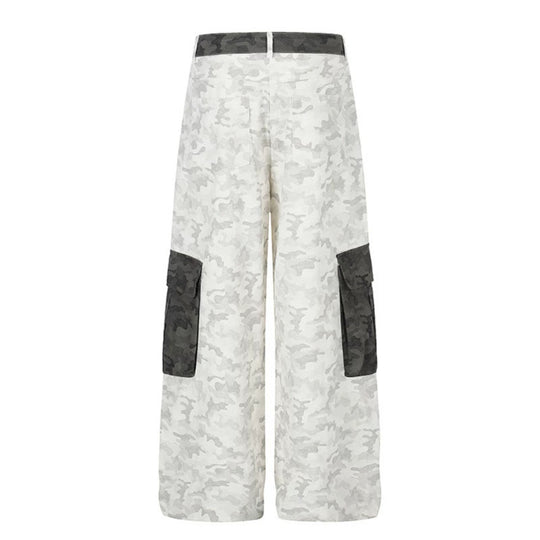 Damen Weite Cargo-Hose mit hohem Bund, Camouflage-Print und Kontrast-Taschen Shop Nory