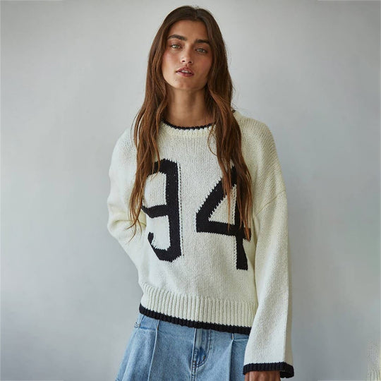 Damen Grobstrick-Pullover mit Rundhalsausschnitt, Kontrastbesatz & Oversized-Silhouette Shop Nory