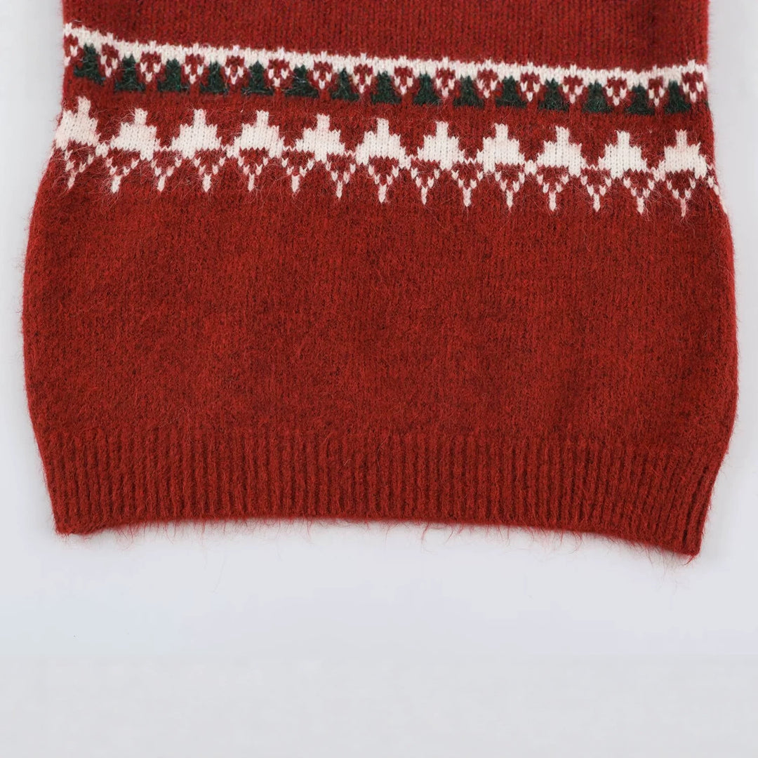 Damen Norwegermuster Strickpullover mit halbem Reißverschluss und Stehkragen Shop Nory