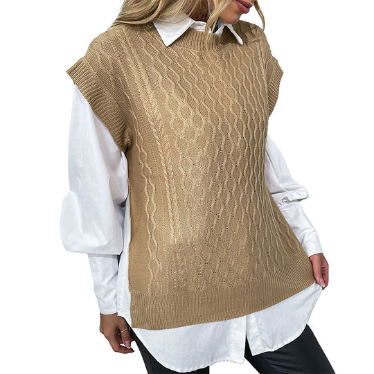 Damen Oversize Strickweste mit Zopfmuster und Rundhalsausschnitt Shop Nory