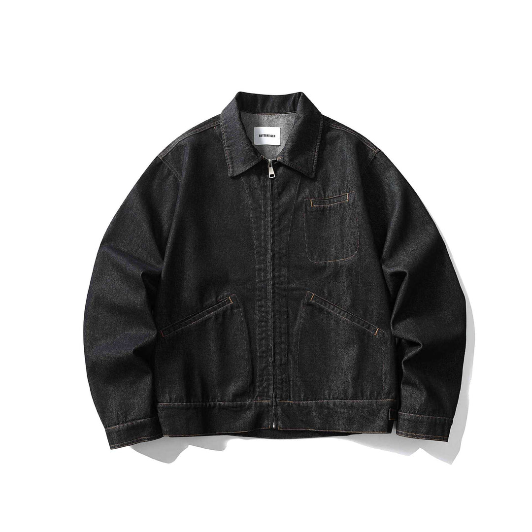 Unisex Boxy-Jeansblouson mit durchgehendem Reißverschluss und Workwear-Taschen Shop Nory