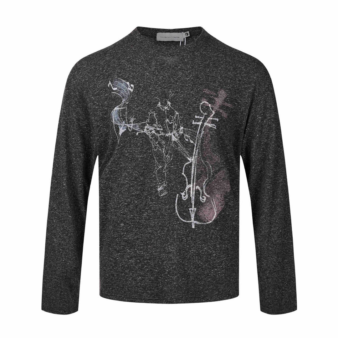Damen Feinstrukturiertes Langarmshirt mit Rundhalsausschnitt und filigranem Grafikprint Shop Nory