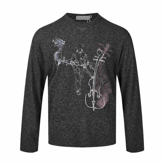 Damen Feinstrukturiertes Langarmshirt mit Rundhalsausschnitt und filigranem Grafikprint Shop Nory